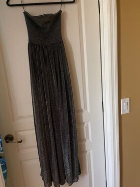 NWT Ramy Brooke $389 Sparkle Metallic Black Strapless Maxi Dress
